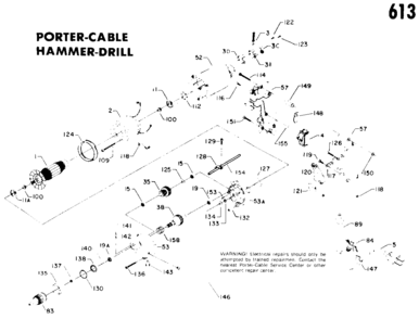 Default Diagram and Parts List for J-613 Type 1 Porter Cable Hammer Drill